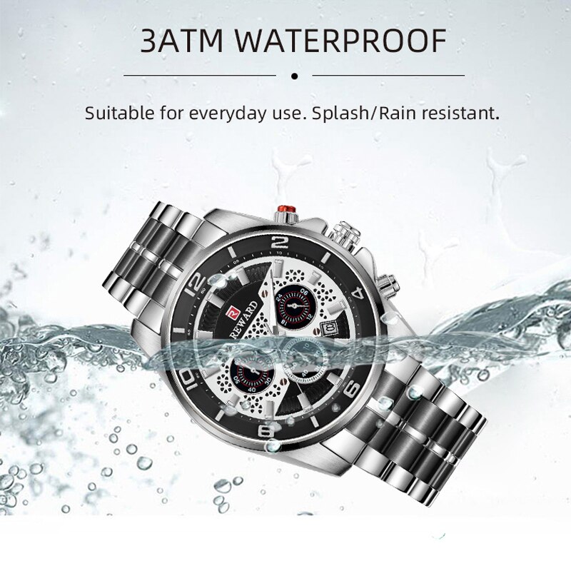 Reward sport chronograaf herenhorloges volledig stalen quartzhorloge grote wijzerplaat waterdicht horloge heren gouden polshorloges relogio masculino