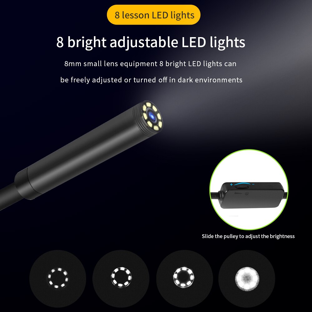 TISHRIC 8MM Wifi Endoscope Camera for Mobile Inspection Camera 1200P Endoscope for Cars/Smartphone/Android Borescope Camera