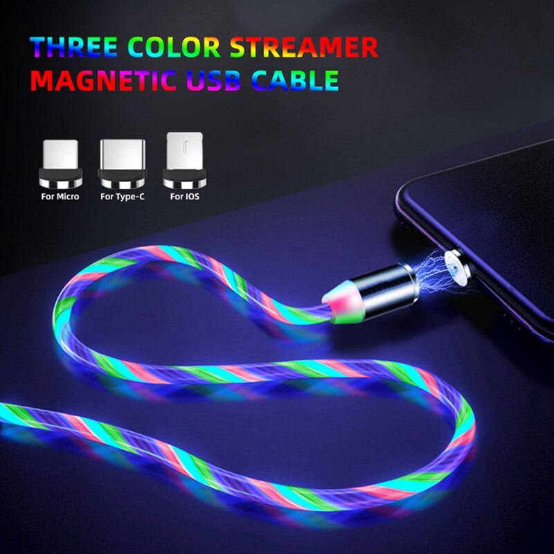 LED Flowing Magnetic Charger Cable Light Up Candy Moving Shining Charger Phone Charging Cable Magnetic Streamer Absorption USB S