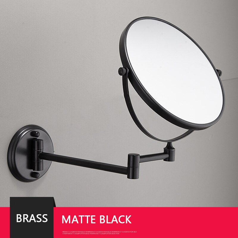 Espejo de maquillaje de oro rosa para baño, espejos redondos de latón negro mate, espejo de afeitado con aumento de 3X, espejos plegables de doble cara de 8 pulgadas: KC003
