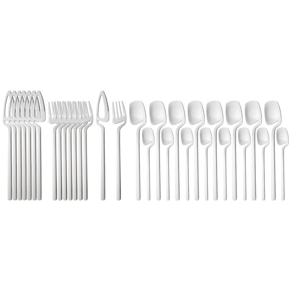 32Pcs Matte Zwarte Bestek Set Mes Vork Lepel Diner Servies 304 Roestvrij Staal Servies Bar Party Bestek Zilverwerk Set: Silver