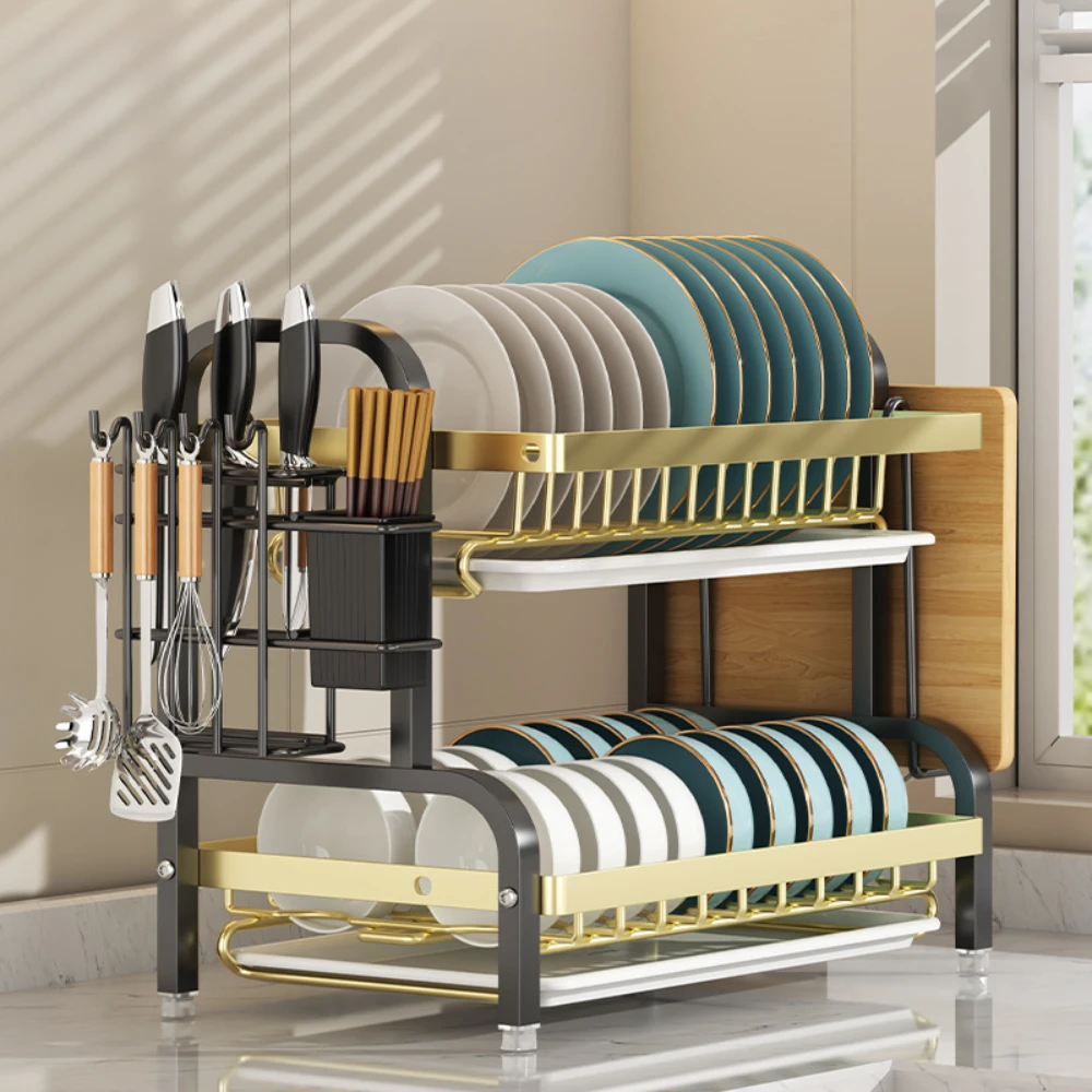 Étagère à vaisselle de cuisine, bols et baguettes à plusieurs étages, placard de rangement, égouttoir en acier inoxydable, étagère de rangement de Style rétro