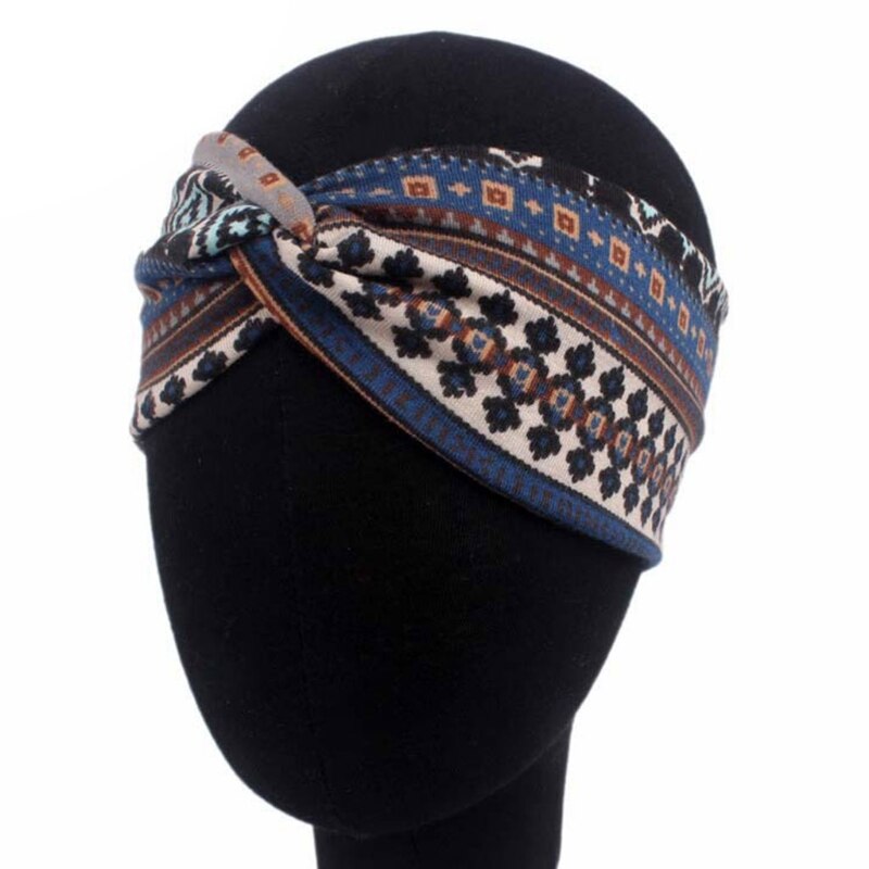 Women Ethnic Printed Cross Wide Headband Twisted Turban Elastic Hairband Beauty G99D