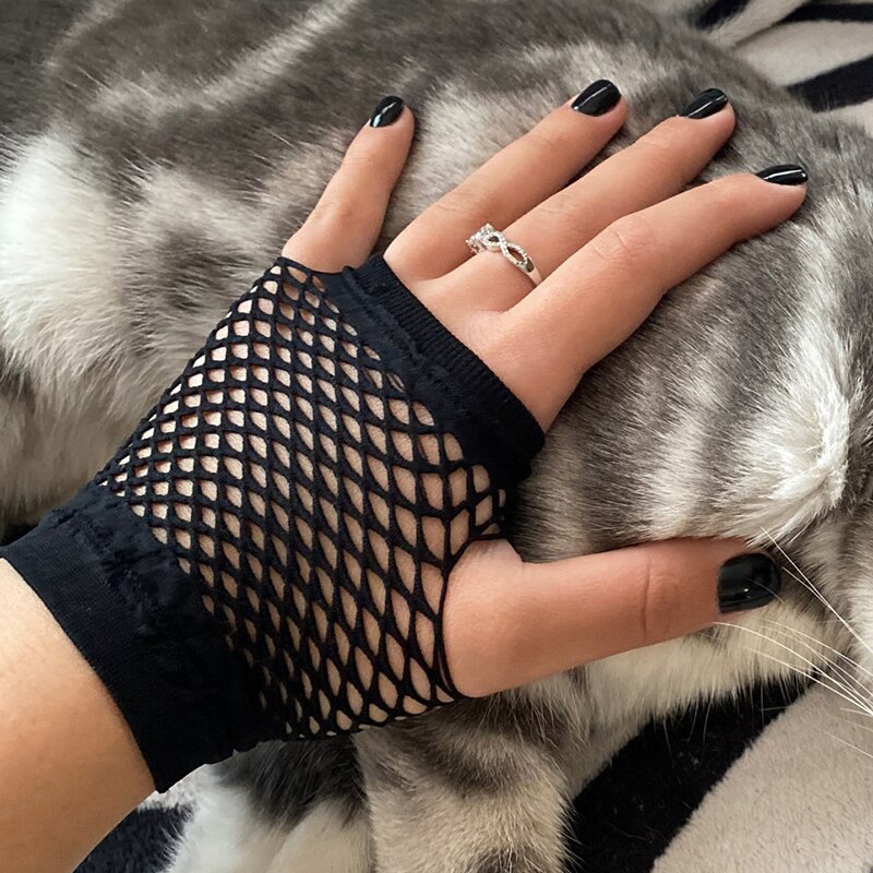 Black Womens Short Fishnet Net Gloves Fingerless Mesh Gloves Punk Rock Fancy Night Club Party Sexy Beautiful Gloves
