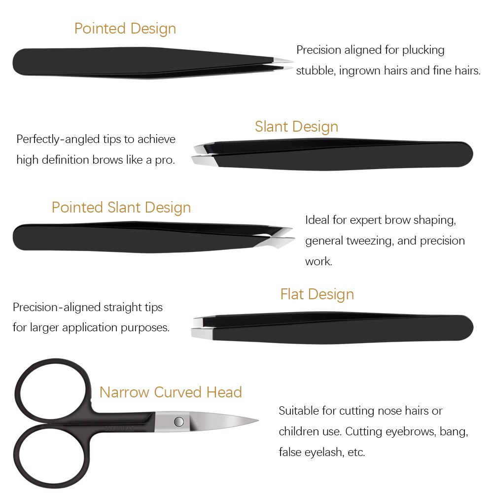 Pinzas para cejas de acero inoxidable, Punta inclinada, punta plana, herramientas cosméticas profesionales, 1/4/5 Uds.