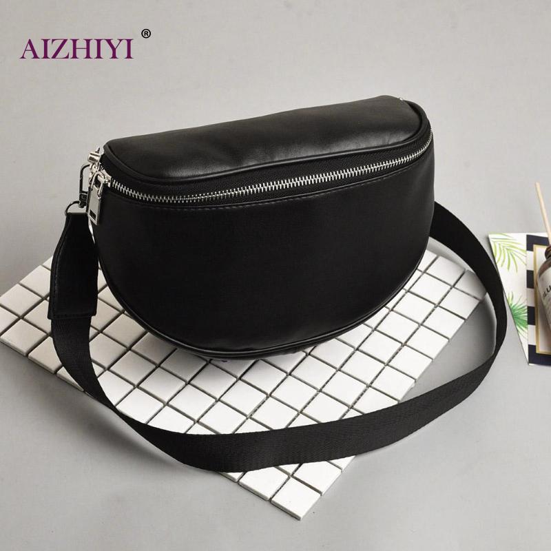 Black Chest Bag Women PU Leather Waist Pack Casual Adjustable Belt Shoulder Solid Zipper Crossbody Bag for Girls Female