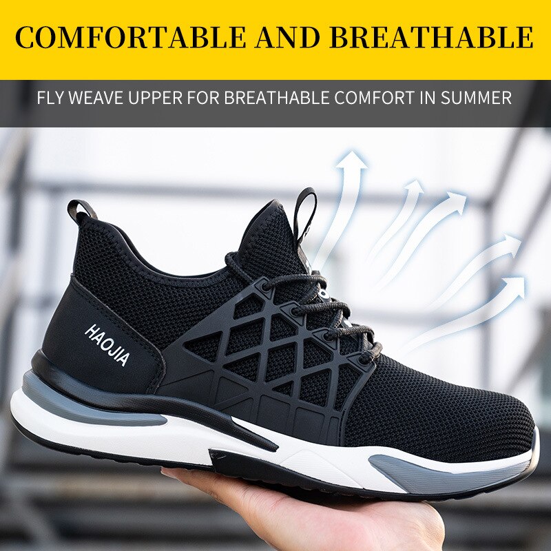 Lightweight Men Work Safety Shoes Steel Toe Cap Puncture-Proof Safety Boots Breathable Working Sneakers Breathable for Male