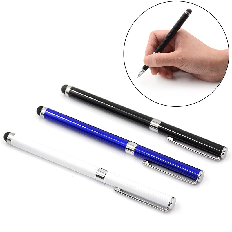 1Pcs 2in1 Multifunctionele Touch Screen Pen Capacitieve Stylus Pen Voor Smart Telefoon Tablet Wit