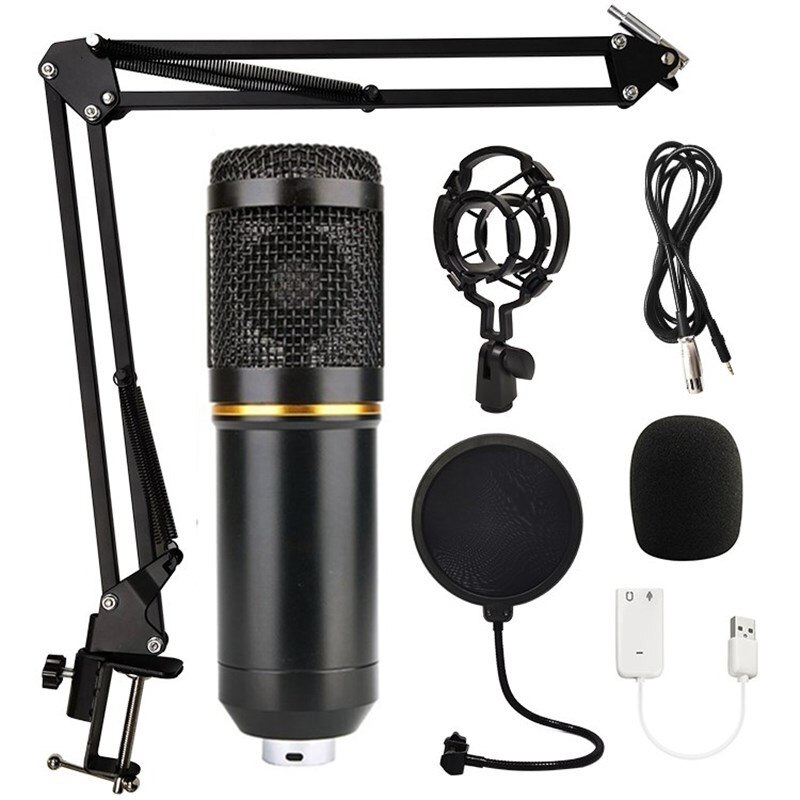 Micrófono de estudio BM 800, condensador, micrófono de grabación de sonido para ordenador, Podcast, TikTok: black