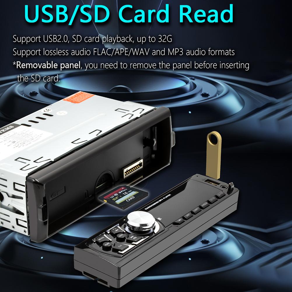 12V Multimedia Car Stereo Single Din LCD Bluetooth Audio and Hands-Free Calling MP3 Player USB Charging FM Radio Receiver