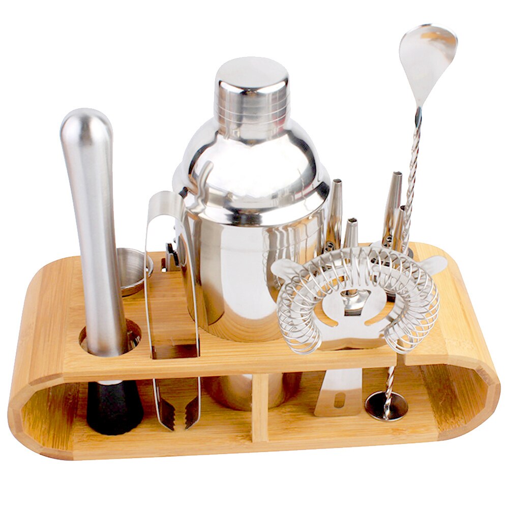 10Pcs/12Pcs Cocktail Maken Set Cocktail Shaker Set 750Ml Rvs Bar Tool Wijn Barman Kit met Houten Display Stand: 12PCS