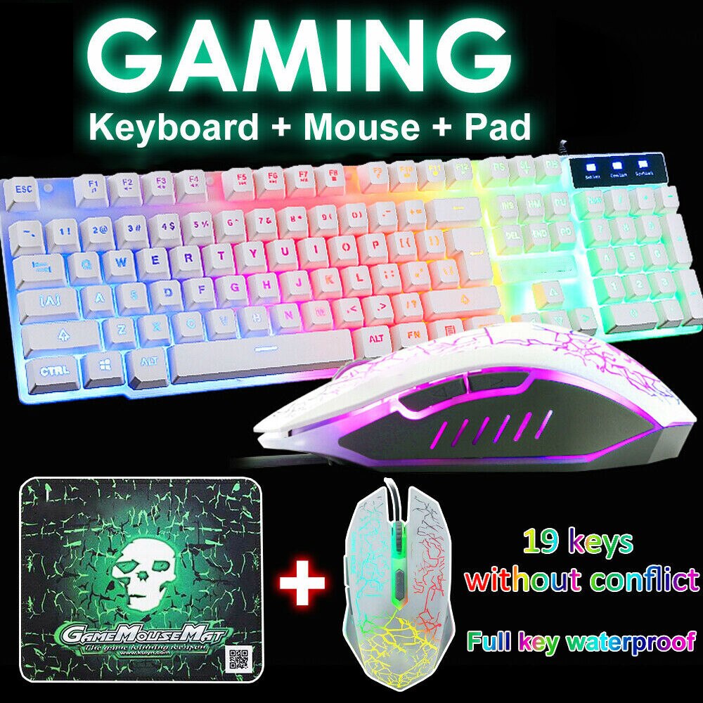 LED Gaming Keyboard Mouse Set Gaming Mouse Set LED USB Keyboard Kit Multicolor Breathing Lights Colorful Backlight