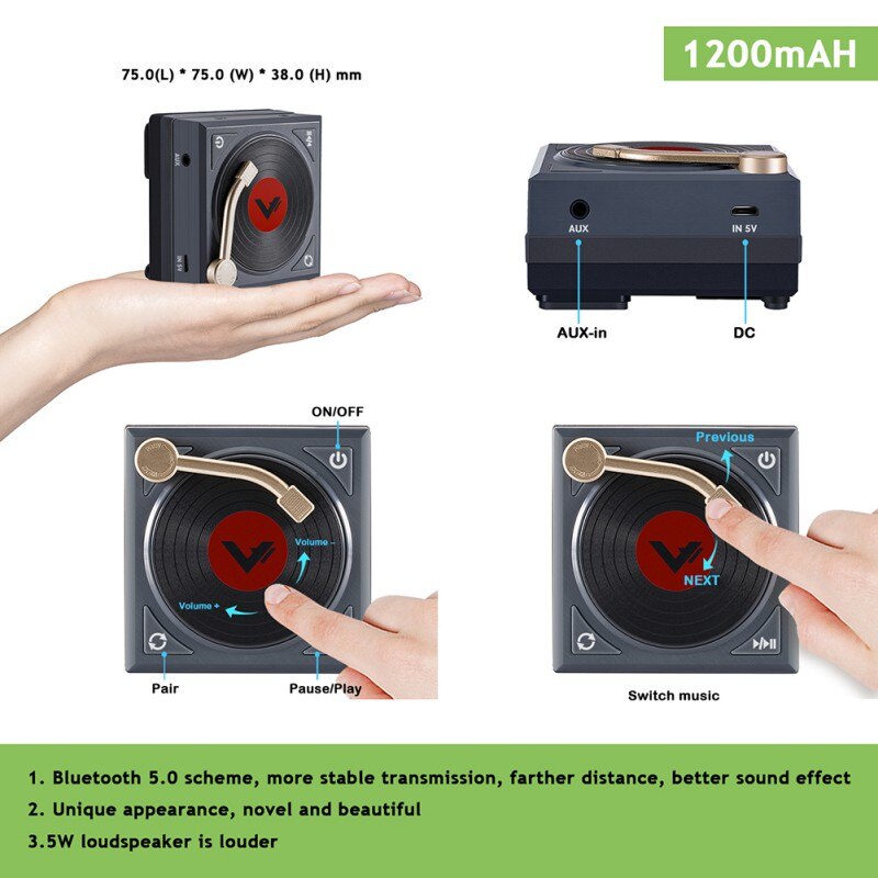 Retro phonograph Portable 1200mAH Smart Bluetooth 5.0 Speaker Intelligent Retro Phonograph Artwork