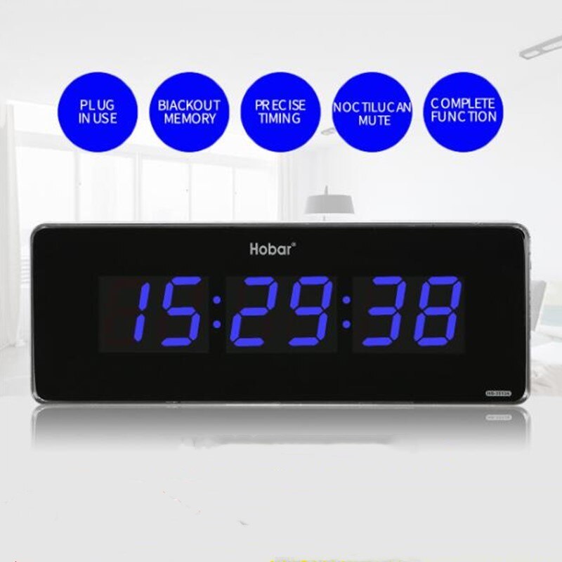 36*13*3cm Digital Wall Clock Hours Minutes Seconds Display Desk Table Clocks Plug-In Use Electronic LED Wall Watch EU/US/UK Plug