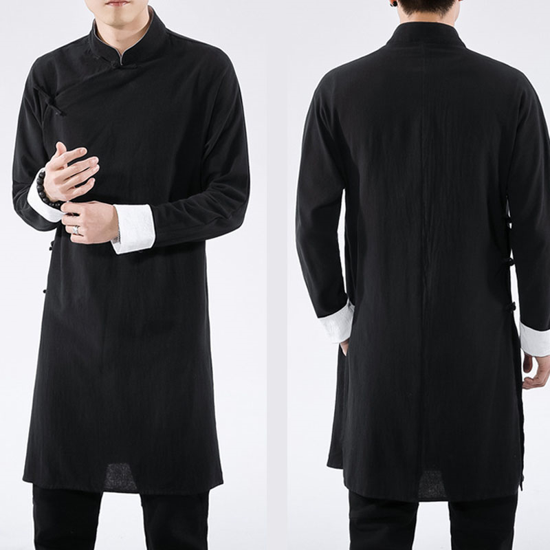 Chinese Traditional Men Robe Kongfu Hanfu Solid Color Tang Suit Yong Chun Tai Chi Gown Cotton Linen Comic Manga Chef Clothes