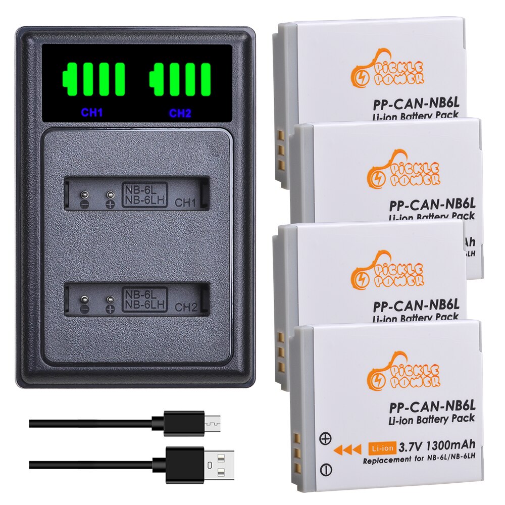NB-6LH batería NB-6L NB 6L NB6L cargador de batería Kits para Canon PowerShot D10 D20 D30 S95 SX260 SX280 SX540 SX700 SX710 HS Camera: Charger and 4Battery