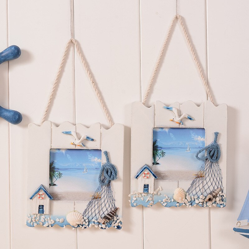 Wall-mounted Mediterranean Wooden Photo Frame Hanging Wall Decoration Combination Pictures Frames Starfish Shell Crafts