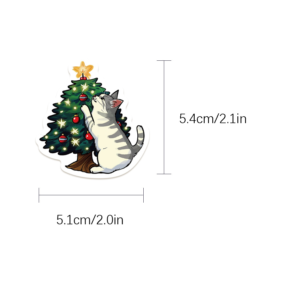 50PCS Cute Christmas Cat Stickers Cat Meme DIY Sticker Scrapbooking Phone Luggage Skateboard Waterproof Decal