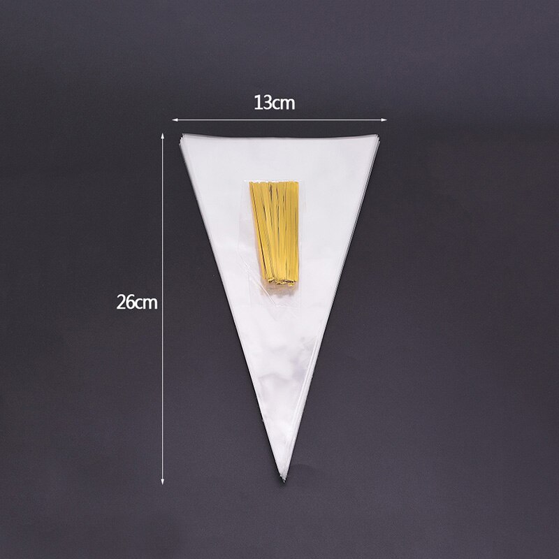 50 stk gjennomsiktig plastpose kjeglepose bryllupsgodteripose bursdagsfest cellofanposer klar popcornpose pakking kakepose: S -13 x 26cm-50 stk