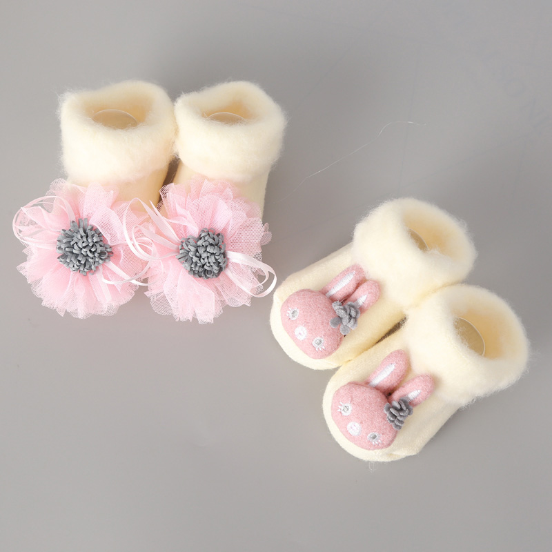 2 paar/einstellen neugeborenen-babysocken aus baumwolle, Karikatur-motiv, rutschfest, herbst-Winter-prinzessinnenblumen-socken für kleinkinder und mädchen 0-2y: Weißer Winter / 12m