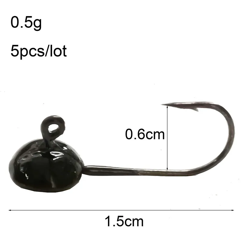 5 Pcs/Lot Mini tête de gabarit de plomb exposée 0.5g 0.7g 1.1g crochet barbelé leurre souple hameçon crochet de pêche sur glace hiver matériel de pêche: 0.5g-black