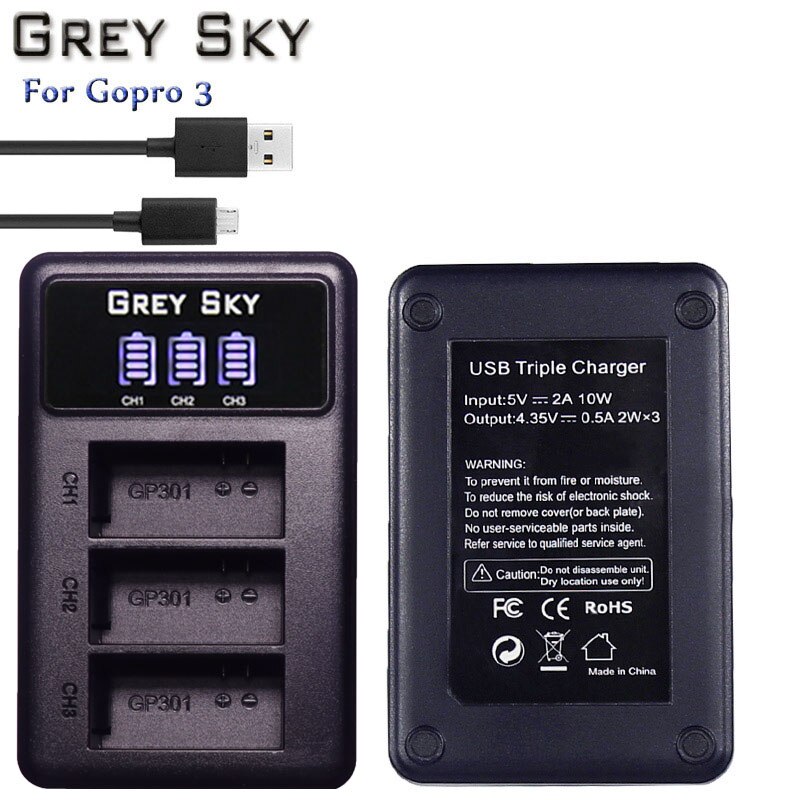 3Pcs 1600Mah Hero 3 Gopro Hero3 Batterij Vervanging + Led Dual Usb Charger Voor Gopro Go Pro Hero 3 3 + Camera