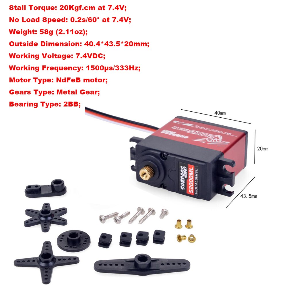 SURPASS HOBBY servo 9g 17g 25g 6kg 9kg 15kg 16kg 20kg 24kg 25kg 30kg Digital Servo for 1/18 1/16 1/12 1/10 1/8 1/7 1/5 rc car: 20KG Full metal