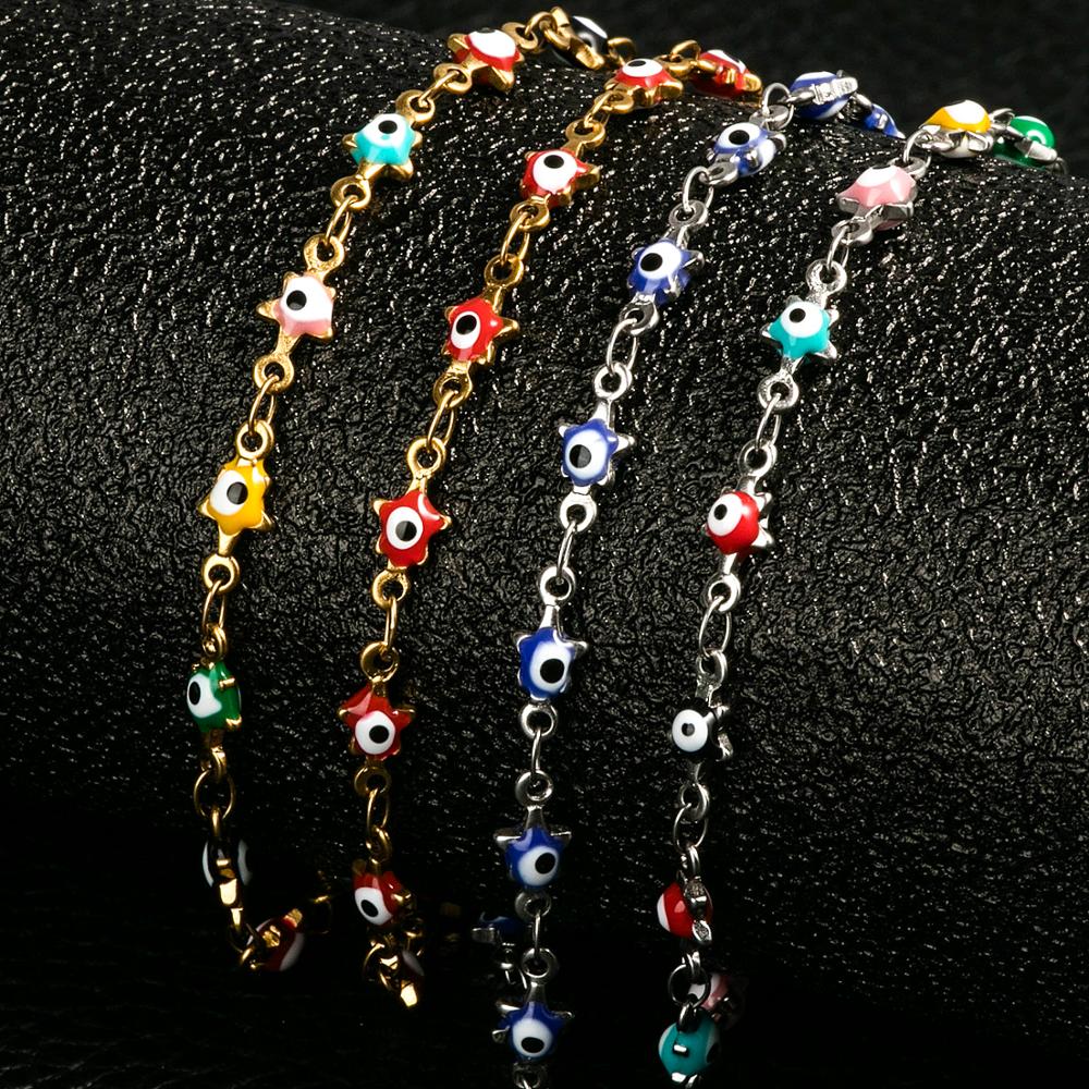 Nova chegada esmalte estrelas pulseiras feminino aço inoxidável colorido encantos tornozeleira pulseiras com extensão