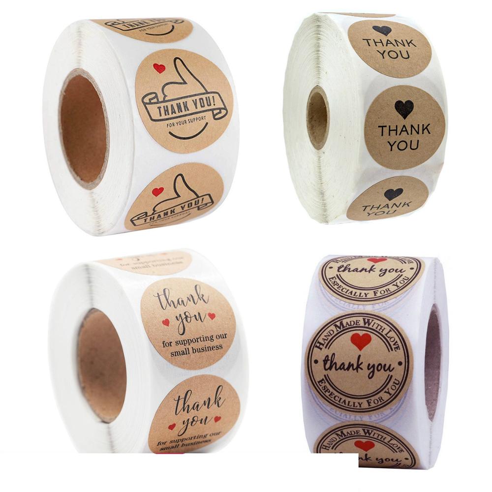 Thank You Stickers 500-Count Gracias Sticker Seal Label Kraft Paper Heart Sticker ,for Craft Project Favor Event Business