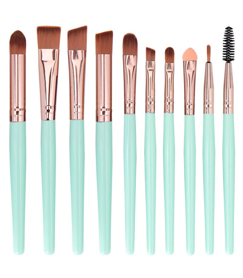 10 pièces maquillage des yeux fard à paupières cils pinceaux ensemble multifonctionnel correcteur réparation capacité fondation beauté brosse outils: Green Rose Gold