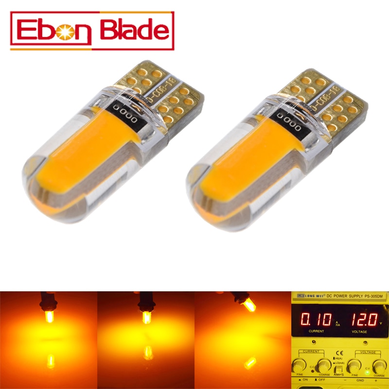 2 X Geel Amber Led T10 W5W Cob Auto Led Verlichting Marker Lamp Interieur Side Licht Waarschuwing Parking Ontruiming Lamp verlichting 12V Auto