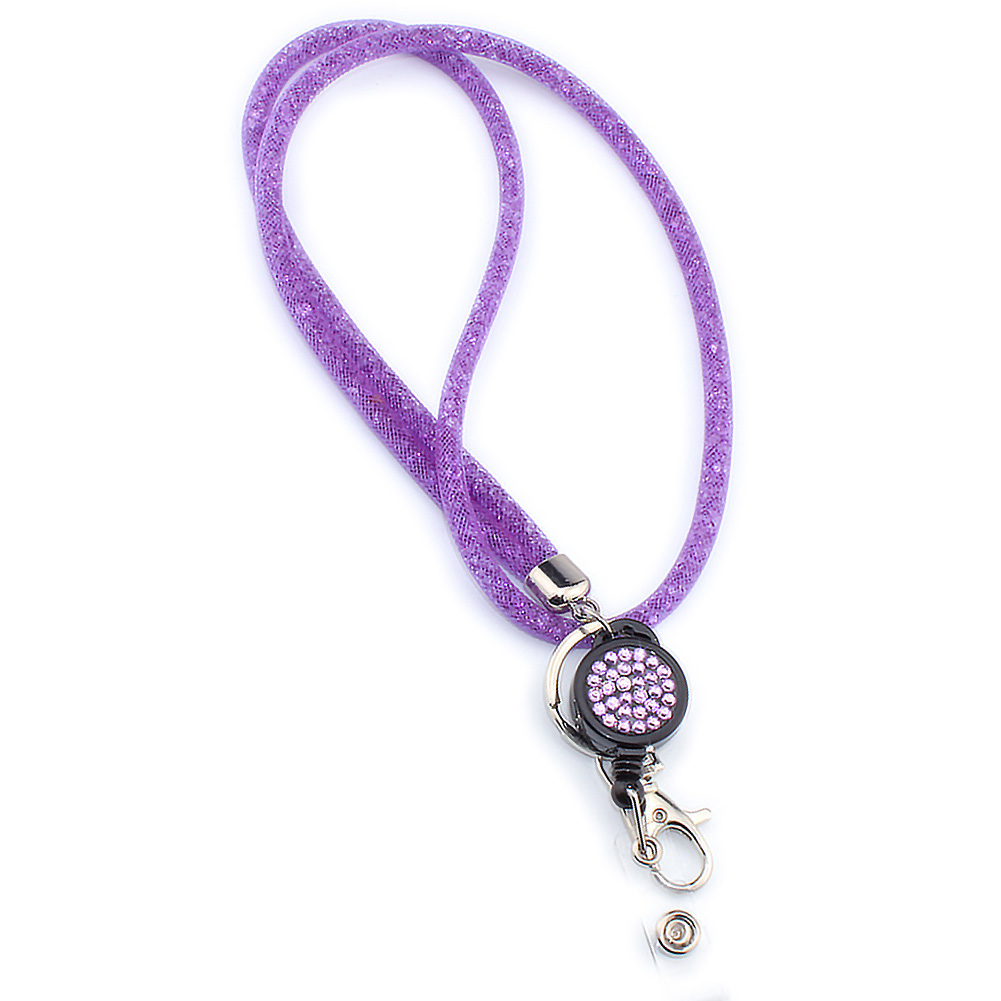 Mobile Phone Lanyard Crystal Hanging Rope Badges Keychain Lightweight Necklace Strap For Cellphones Mesh Holder Office Universal: Purple