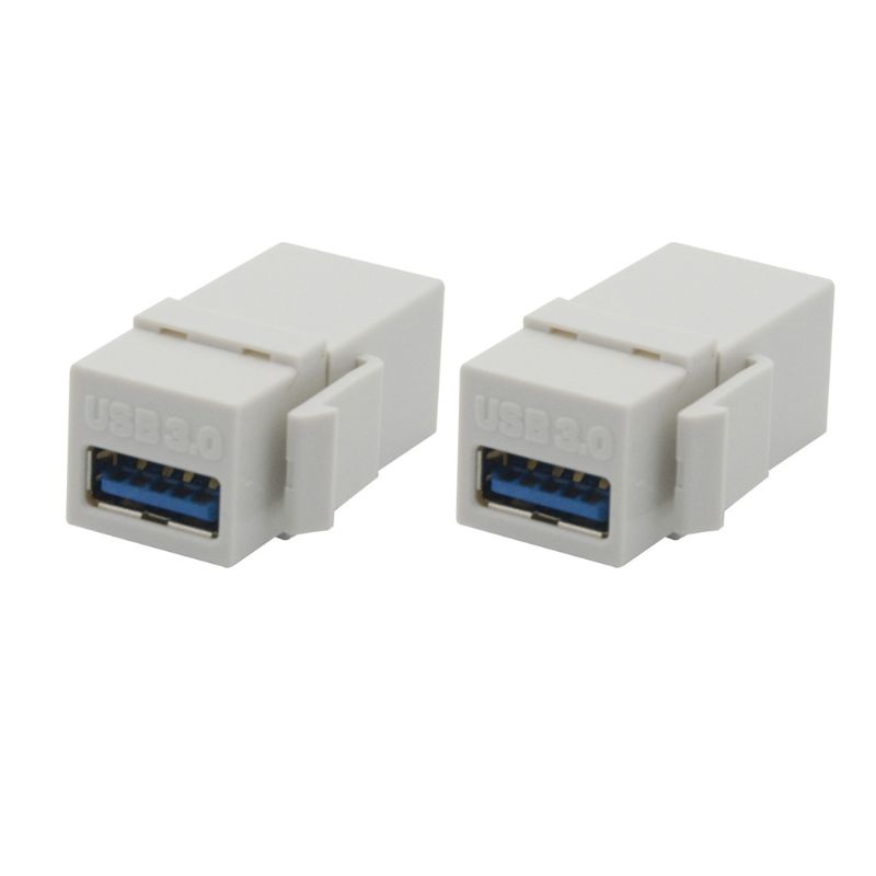 2PCS USB 3.0 A Female to A Female Extension Keystone Jack Coupler Connector Adapter Converter: White