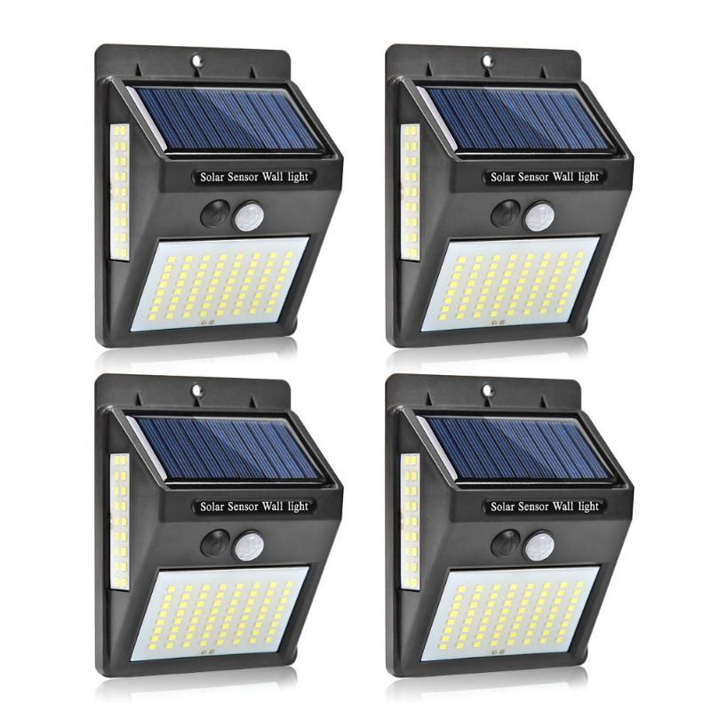 100LED Solar Wandlamp Buiten Motion Sensor IP65 Waterdichte Driezijdige Yard Straat Solar Lamp Tuin Decoratie Verlichting: Black 4pcs