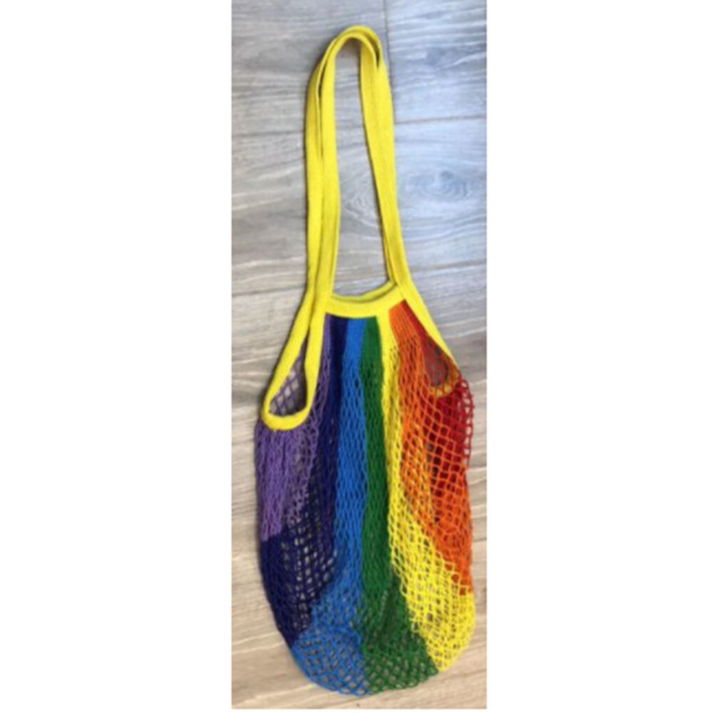 Regnbue stor mesh net indkøbstaske genanvendelig snor frugt opbevaring håndtaske totes kvinder shopping mesh net vævet taske holdbar: Gul