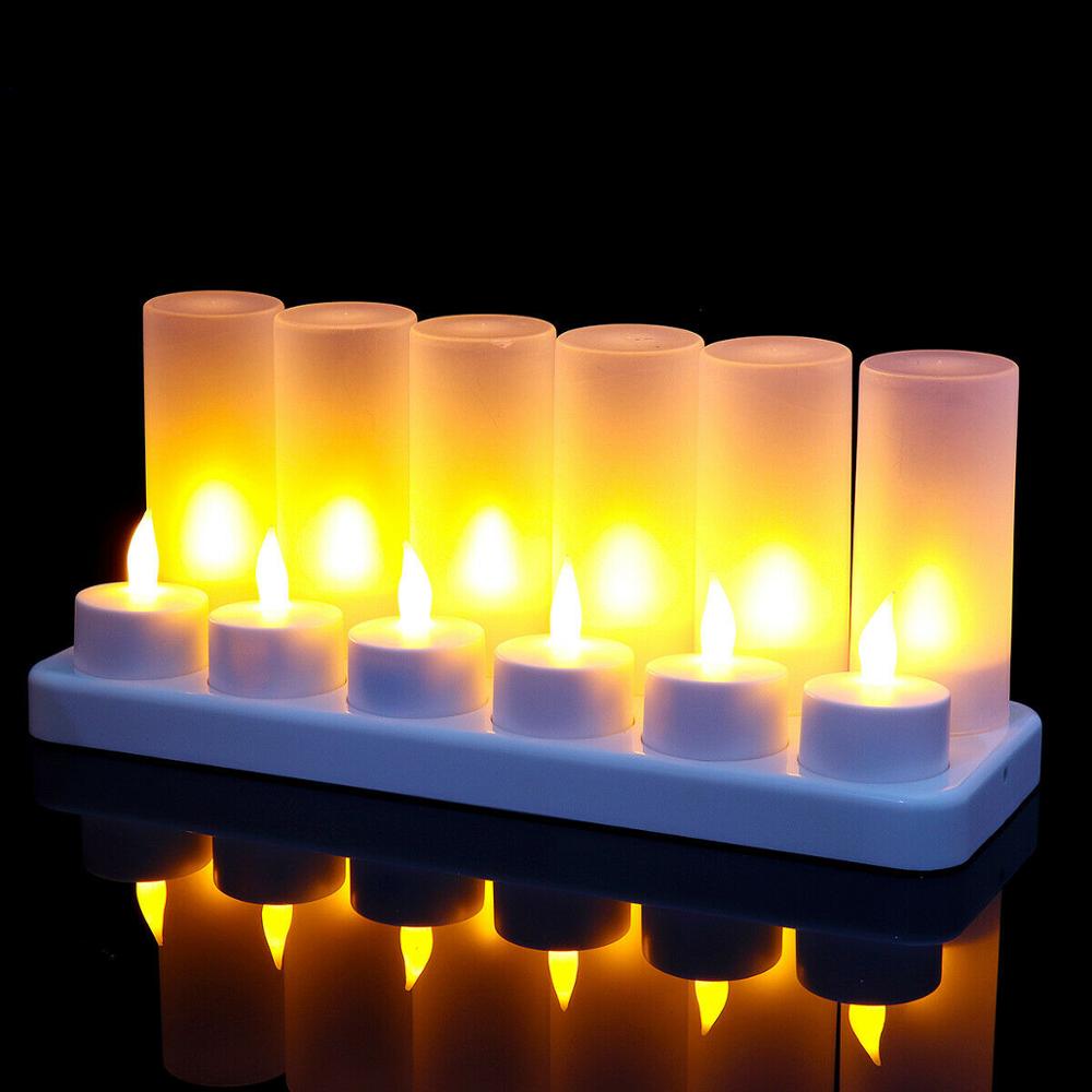 6pcs/12pcs Rechargeable Flickering Flameless TeaLight Led Candle lamp electric waxless Wedding Church Home Bar Church Deco-Amber