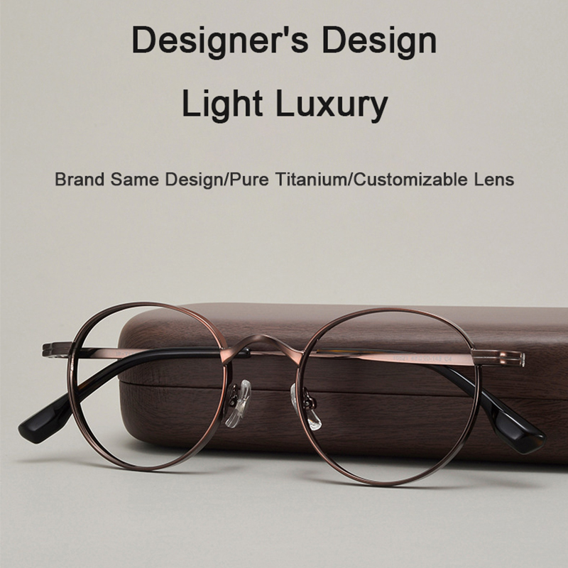 Små runde titanbriller merkevare ovale briller vintage justerbar nesepute utvidede innfatninger