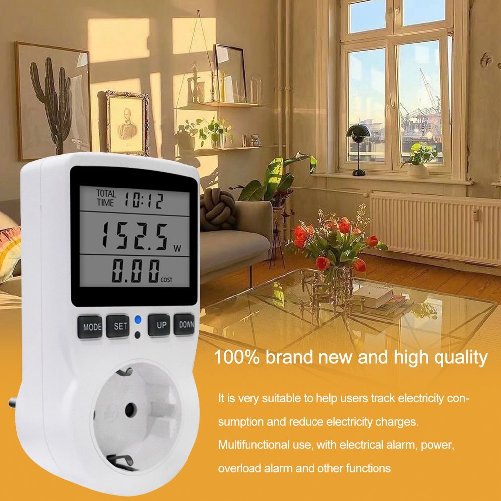 220V Digital Power Meter Wattmeter Socket Wattage Kwh Energy Meter Voltage Watt Electricity Cost Measuring Outlet Power Analyzer