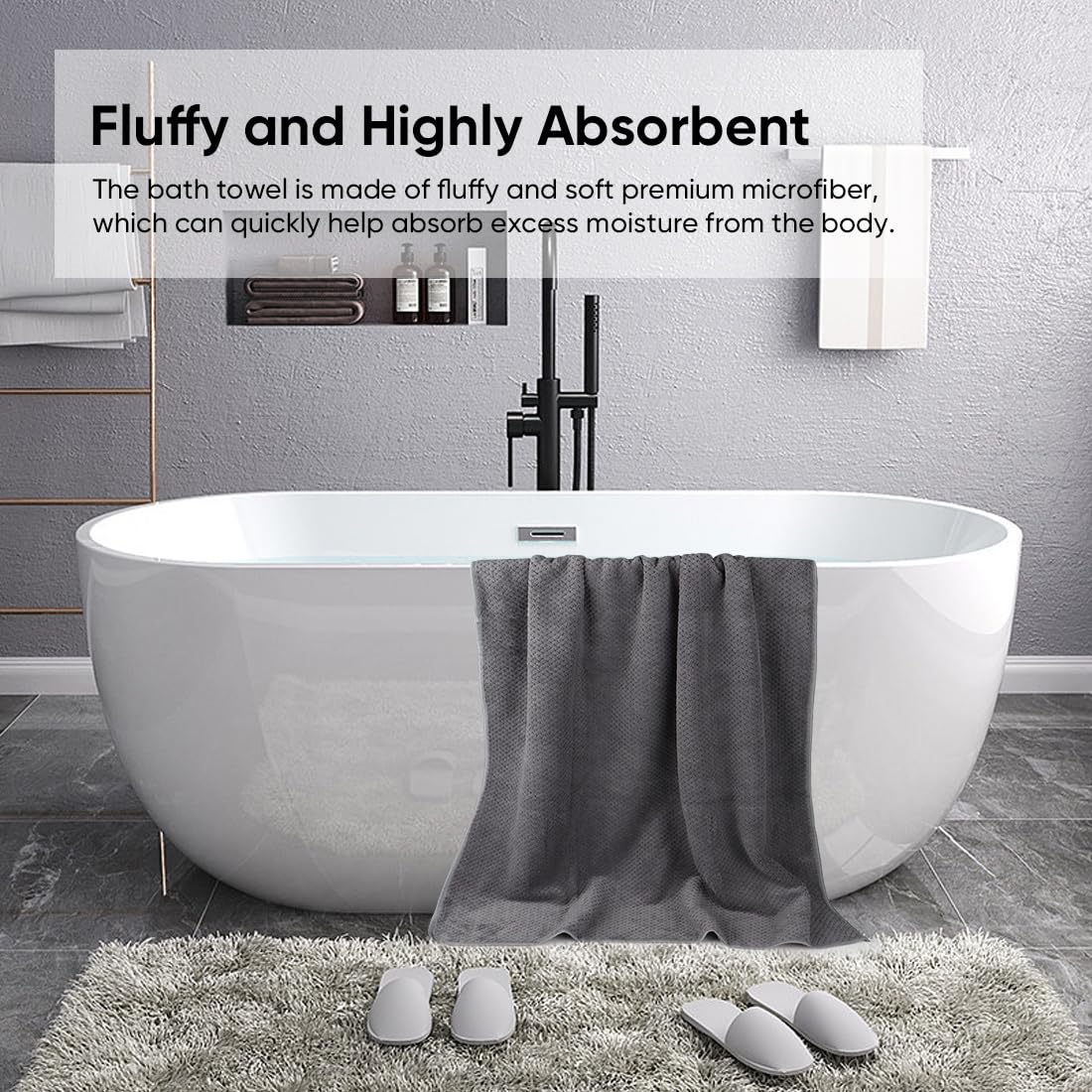 Set van 2 microvezel handdoeken: ultra absorberende badhanddoeken, zachte handdoeken voor in de badkamer, sneldrogende washandjes voor lichaam, sport, spa en yoga.