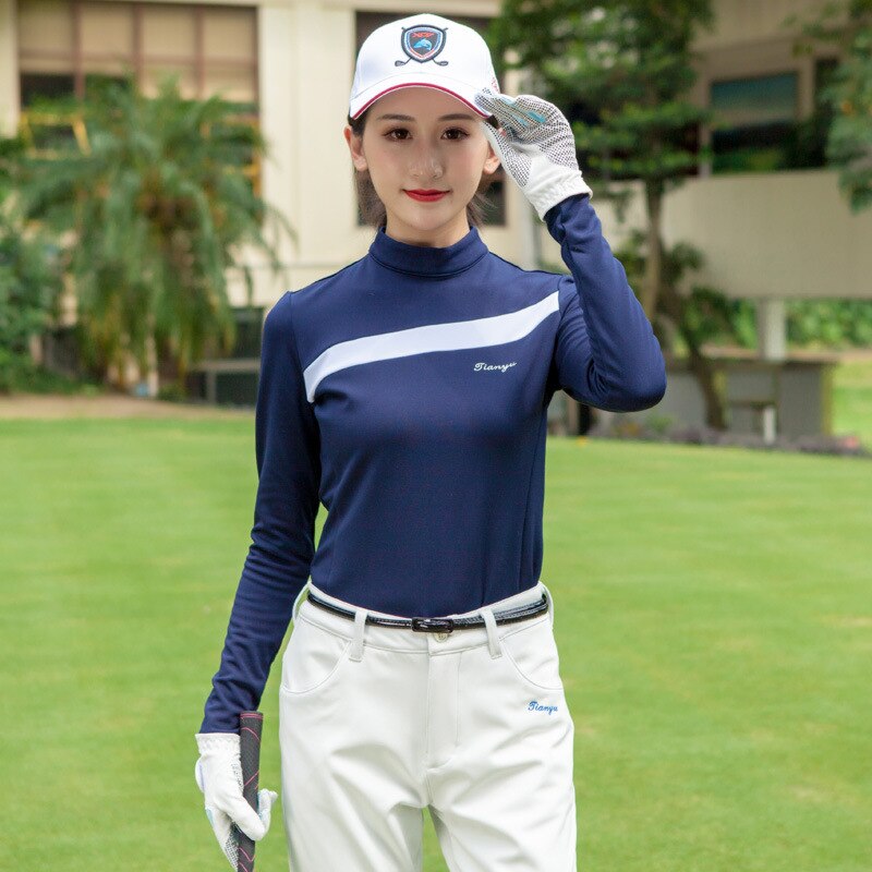 Dame fleece varme golfskjorter dame langærmet slim fit t-shirt o-hals behagelig træning tennis tøj  d0695
