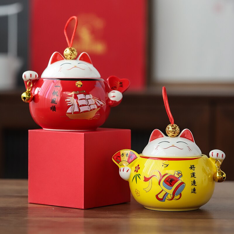 Bocaux en céramique multifonctions, pot à thé, pot à épices, décor rustique de maison Kawaii, décoration de salle, chat porte-bonheur