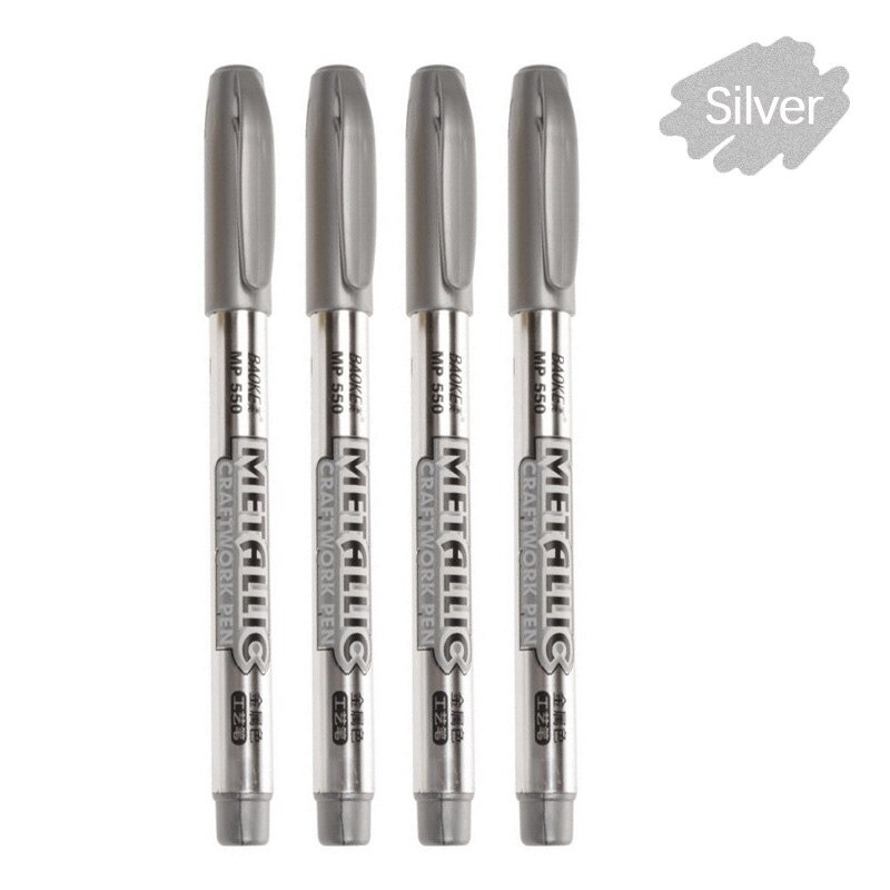Conjunto de rotuladores permanentes metálicos de acero, rotuladores permanentes para papel, álbum de fotos, pintura de tela, 4 unidades: 4Pcs silver