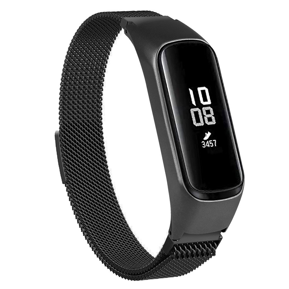 Smartwatchband fit e polsband milanese roestvrijstalen vervangende magnetische band voor samsung galaxy fit-e access: Zwart / Groot formaat
