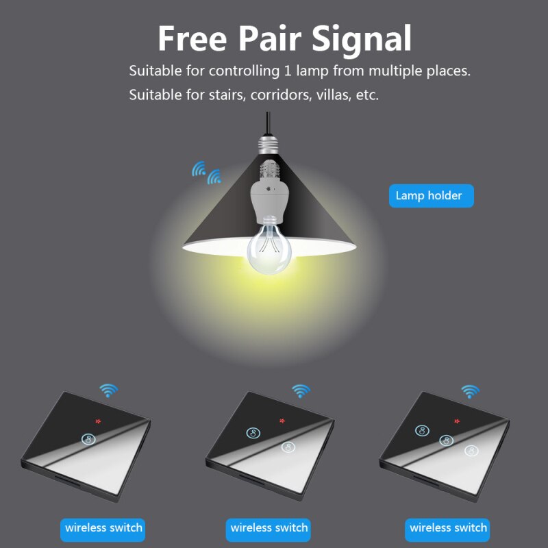 SMATRUL E26 E27 Lamp Holder Bulb Smart Switch Light Touch Wireless 1/2/3 Gang 433Mhz RF Remote Control Wall Panel Home 110V 220V