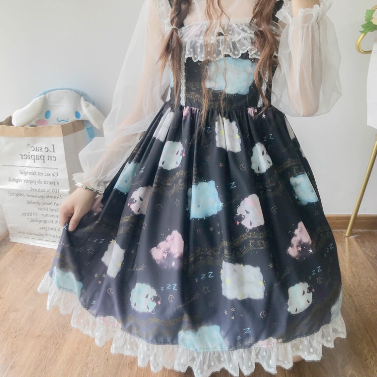 Kawaii japanilainen pehmeä sisko lolita mekko vaalea lolita sisällä nukke kaulus sling mekko naiset