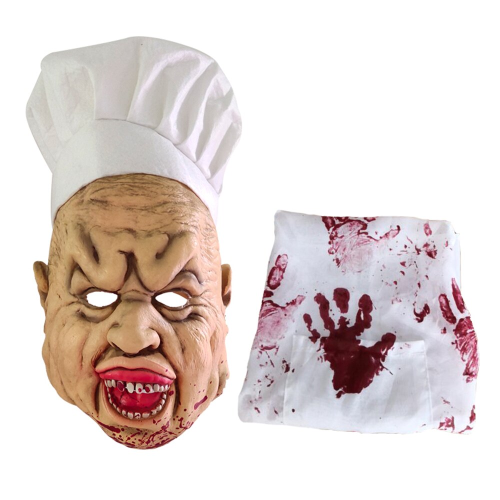 Halloween Mask Portable Waterproof Bloody Crazy Chef Halloween Horror Mask Haunted House Pretend Latex Mask