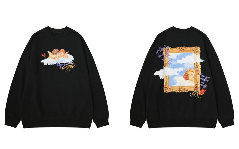 Gonthwid Hoodies Sweatshirts Streetwear Mannen Hip Hop Harajuku Casual Godin Kind Angel Print Trui Tops Uitloper Mannelijke: Black / S