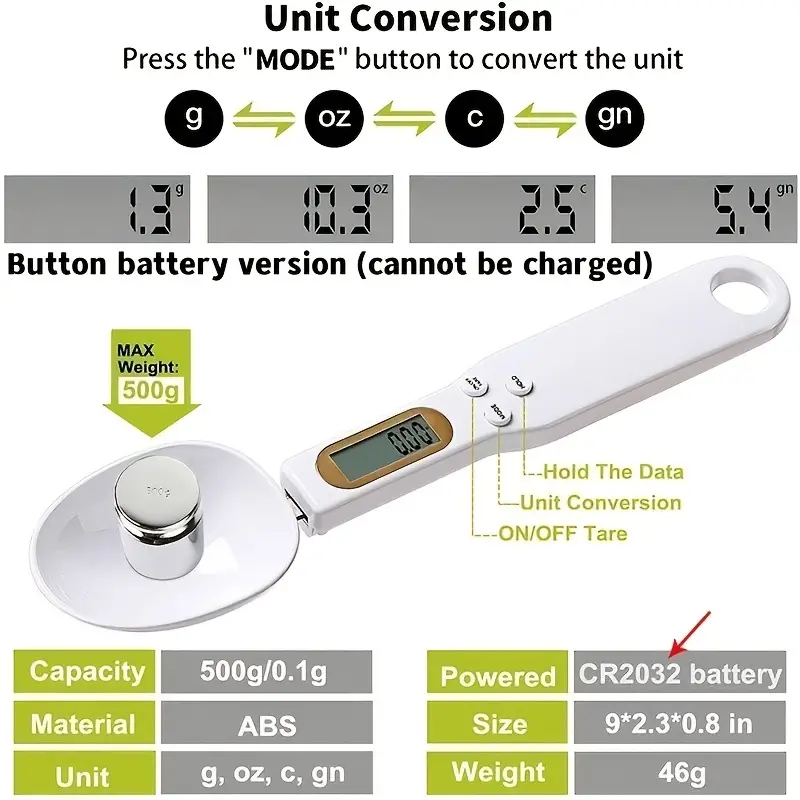 Báscula Digital de cocina, Mini cuchara, báscula electrónica LCD para alimentos, herramienta de cocina de medición de peso de 0,1-500g para hornear café con leche