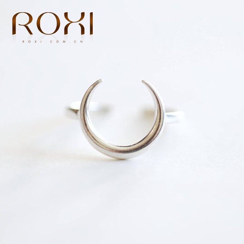 Anillos abiertos de estrella simétricos ROXI Moon para mujeres Anillos de plata de ley 925 joyería Bague bisutería para mujer Luna anillo abierto de plata