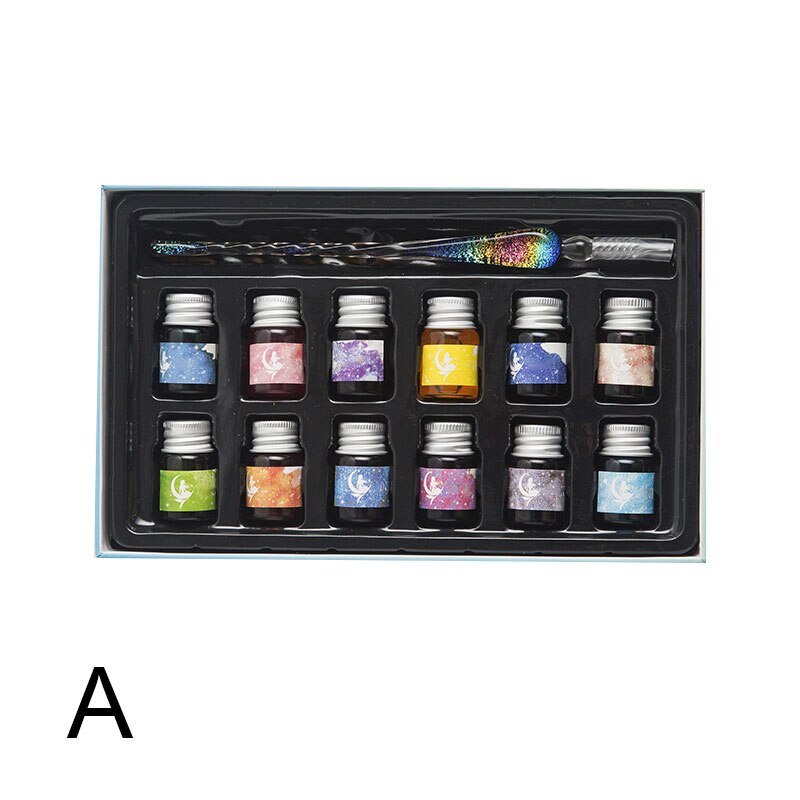 Penna Di Vetro e impostato di Inchiostri di Vetro di cristallo stellato cielo immersione Penna Penna Stilografica Inchiostri per la Scrittura di Disegno Ufficio Scuola Forniture JR D: A